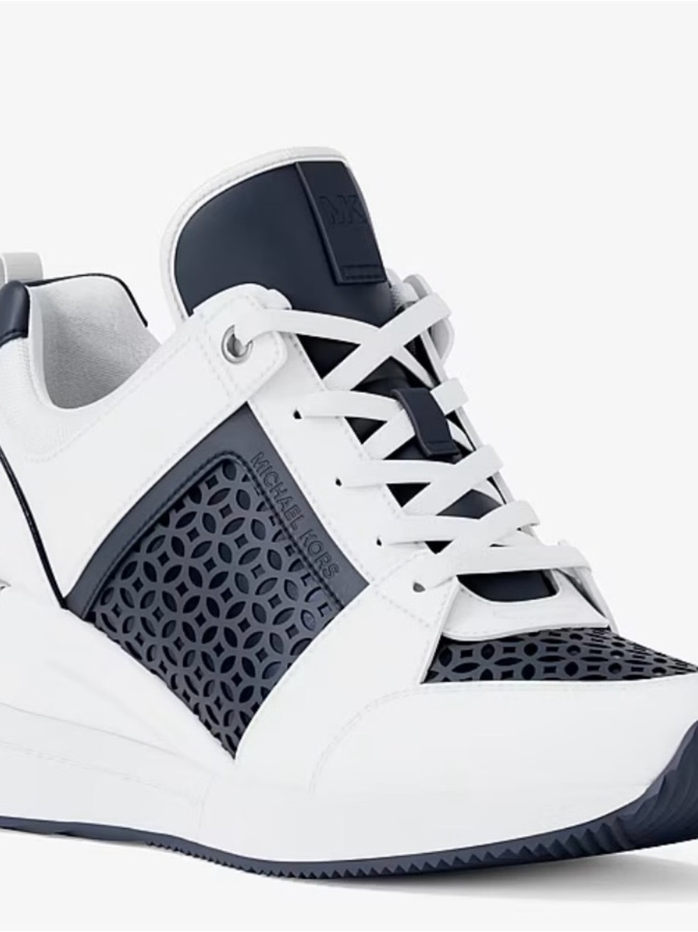Michael Kors Navy & White Perforated Platform Sneaker Size 8 New In Box